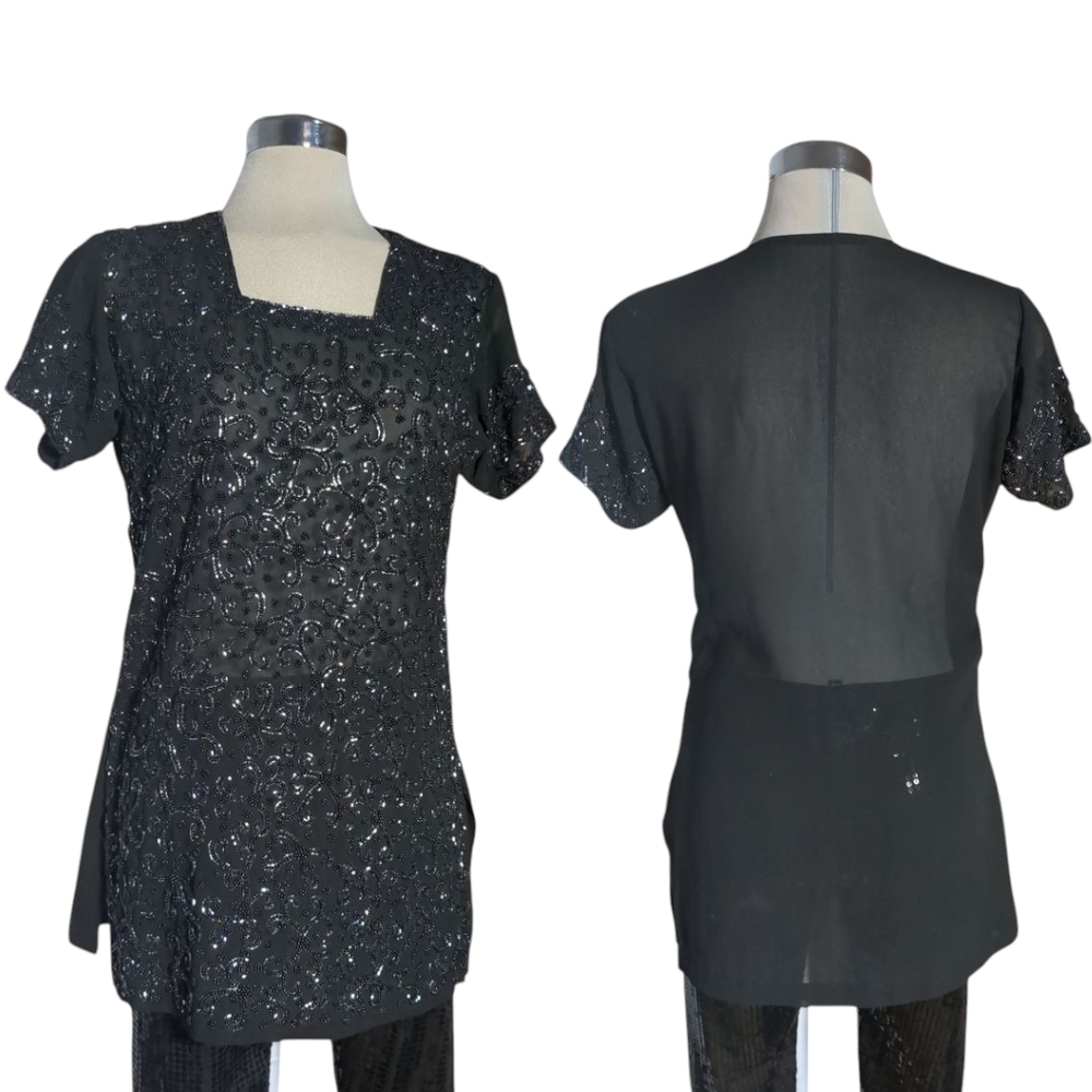 Custom Made Luxury Beaded Elegant Black Sequin Top